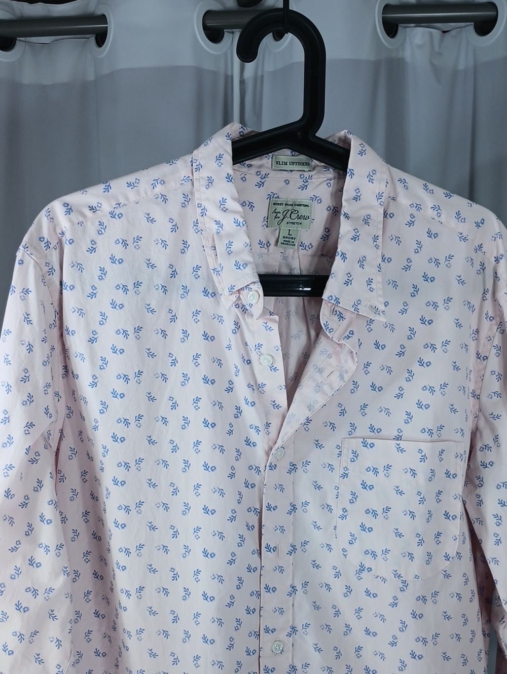 J. Crew mens cotton Light Pink Button-Down Shirt with Blue Floral Print large
